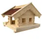 Preview: Vogelfutterhaus Heidi mit roten Bitumenschindeln Boden mit Zaun