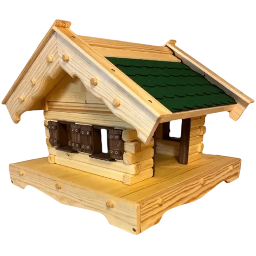 vogelhaus-heidi-mit-gruenen-bitumenschindeln-gebeizten-tuer-und-fensterzargen-fensterlaeden-und-boden-mit-geschwungenem-rand vogelhaus-heidi-mit-gruenen-bitumenschindeln-gebeizten-tuer-und-fensterzargen-fensterlaeden-und-boden-mit-geschwungenem-rand