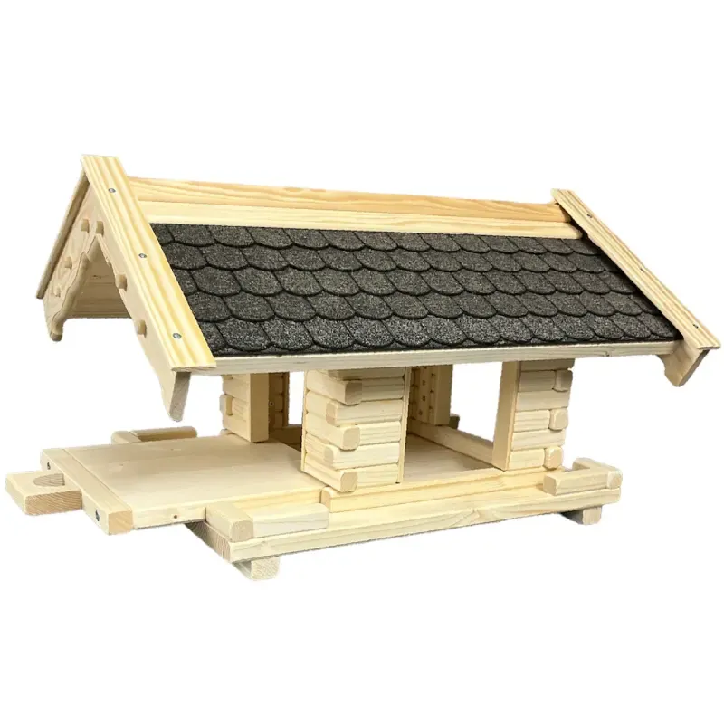 vogelhaus-hansi-mit-grauen-bitumenschindeln-und-herausnembarem-ausziehboden-und-boden-mit-zaun