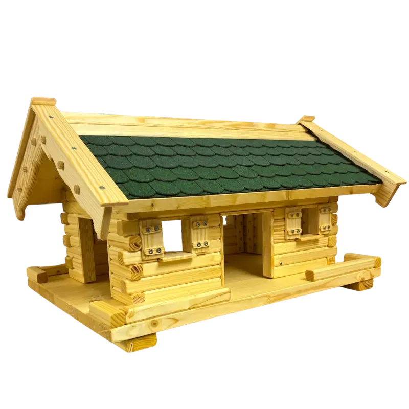 xl-vogelhaus-middel-gruene-bitumenschindeln-fensterlaeden-boden-mit-zaun xl-vogelhaus-middel-gruene-bitumenschindeln-fensterlaeden-boden-mit-zaun