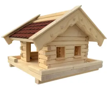 Vogelfutterhaus Heidi mit roten Bitumenschindeln Boden mit Zaun